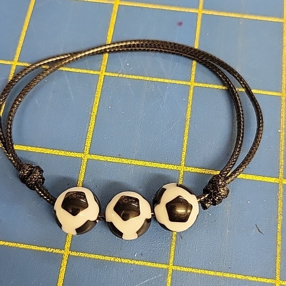 Soccer Adjustable Black Pleather Bracelet